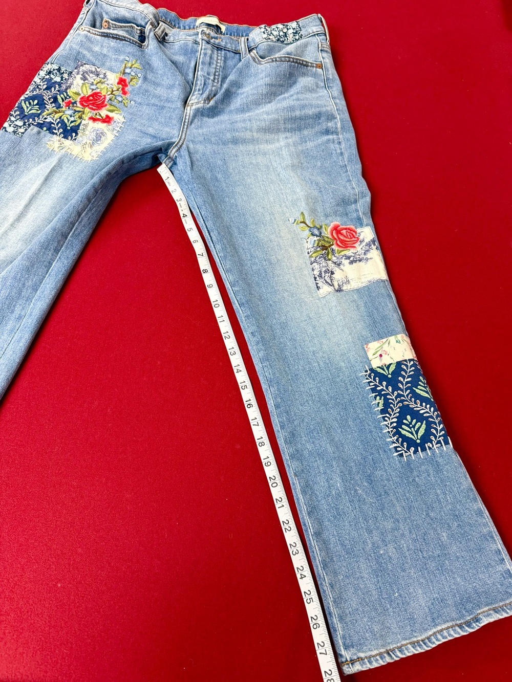 Sundance Light Blue Embroidered Patchwork boyfriend cut jeans - Picture 5 of 9
